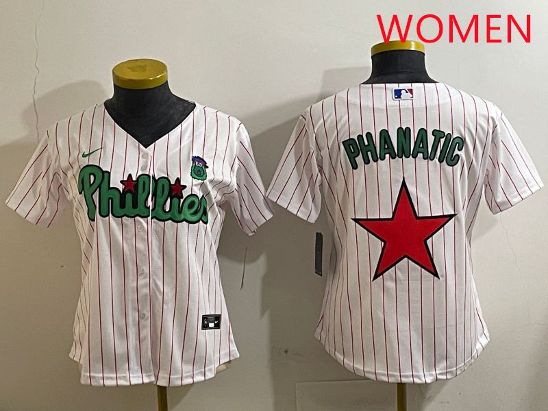 Women Philadelphia Phillies Blank White Stripe Second generation joint name 2025 Nike MLB Jersey style 10->women mlb jersey->Women Jersey